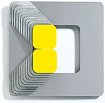 quadratisches Objekt in Aluminium und gelb