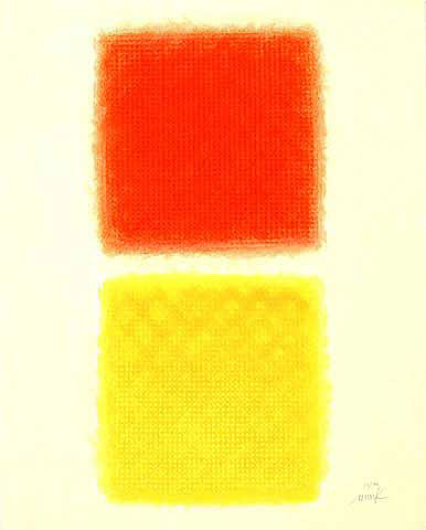 zwei Farbflächen orange und gelb ungegenständlich